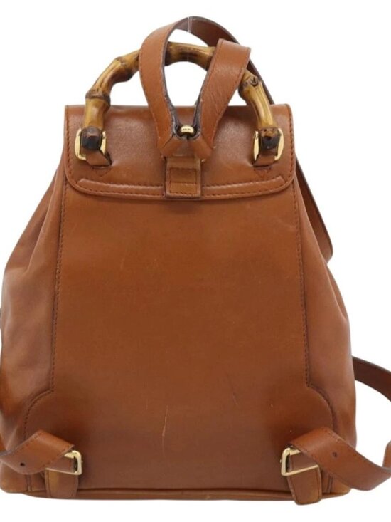 GUCCI Bamboo Backpack Leather Brown Gold Auth ka4595 main image 14